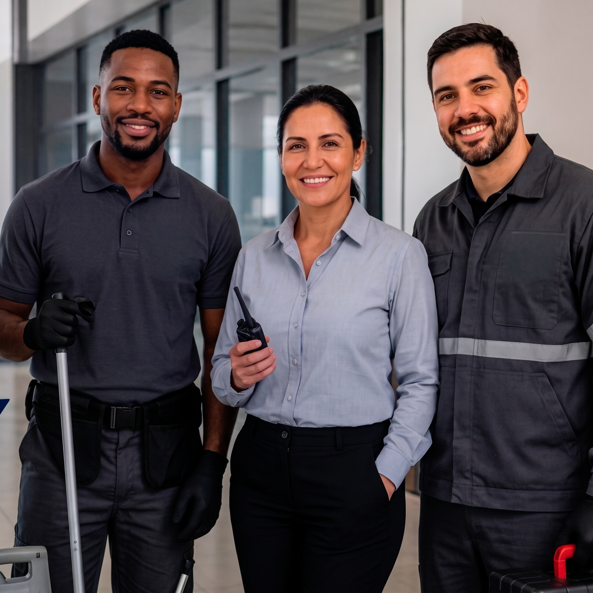 Equipe Santa Fé de limpeza, supervisão e manutenção uniformizada